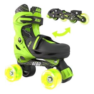 Yvolution | Kids Light Up Combo Adjust Inline & Roller Skate Green Black, 3Y-6Y